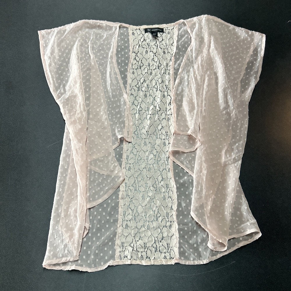Pink Lace Kimono Floral Embroidered Sheer Open Front Half Sleeve One Size